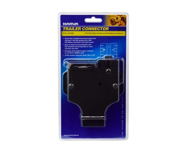 Narva 7 Pin Flat Trailer Socket with Heavy Duty Connector - 82048BL